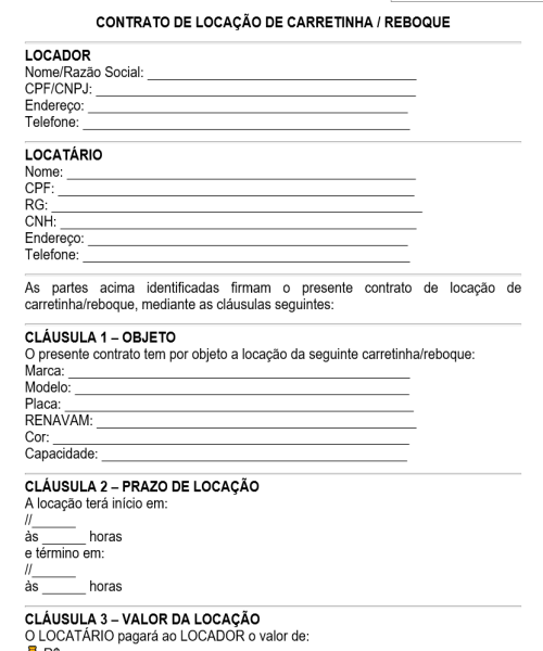 Visualização principal de Modelo de Contrato de Aluguel de Carretinha – Locação de Reboque e Trailer